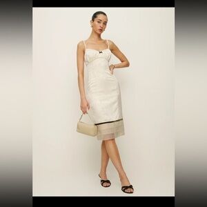 New Reformation Wilkins Ivory Satin Midi Dress size 6